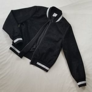 Hippie Rose Metallic Black and Silver Bomber